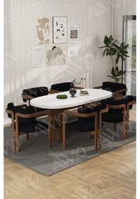 Resim Avvio Arion Serisi Bohem Ayak 6'lı Tokyo Metal Demonte Sandalye 80x160 Masa Sandalye Takımı Beyaz Masa Sandalye Kahve Kumaş Siyah 