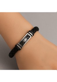 Resim Örümcek Ağı Figürlü Unisex Örme Deri Bileklik Paslanmaz Çelik Detaylı Gotik Tasarım Antrasit 