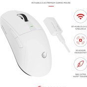 Resim Rampage ZENITH PRO 4K BT+Wired+2.4G Beyaz Kablosuz PAW3395 NORDIC 52833 MCU Gaming Oyuncu Mouse 