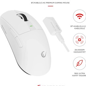 Resim Rampage ZENITH PRO 4K BT+Wired+2.4G Beyaz Kablosuz PAW3395 NORDIC 52833 MCU Gaming Oyuncu Mouse 