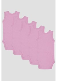 Resim %100 Organik Pamuklu Pembe Bebek Atlet Çıtçıtlı Zıbın Body 5'li Paket Pembe 