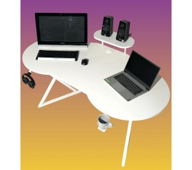 Resim Michael Brean Özel Oval Tasarım Oyuncu Masası 156 cm Bardaklık ve Kulaklık Tutucu Hediye 