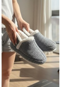 Resim Lory Kadın Ev Botu Peluş Ev Pandufu Ses Yapmaz Taban Sıcak Şık Kürklü Panduf Füme 