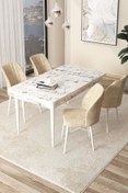 Resim Canisa Arp Serisi 70x110 Sabit Mutfak Masası Takımı Beyaz Mermer Desen Masa 4 Krem Sandalye 