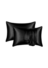 Resim 2 Li İpek Dokulu Saten Yastık Kılıfı 50x70 Siyah Mikrosaten, Saç Ve Cilt Dostu Çok Renkli 