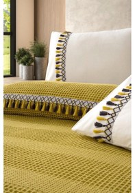 Resim Çift Kişilik 4 Parça Püsküllü Havuz Pike Takımı Hardal 