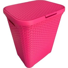 Resim Fuşya, Hasır Desenli Kapaklı Çamaşır Sepeti 55x43x33cm Pembe 