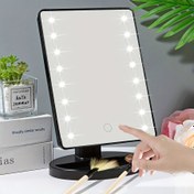 Resim 1 Adet 16 LED Işıklı Makyaj Aynası, Dönebilen Yüzeyli Masaüstü Makyaj Aynası, 3 Hızlı Dokunmatik Ekran Vanite Aynası, Parlaklık Ayarlanabilir Kozmetik Aydınlatmalı Ayna, Taşınabilir Yurt Odası ve Yatak Odası İçin Masaüstü Vanite Aynası 
