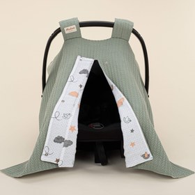 Resim Puset Örtüsü - Çift Taraflı - Koyu Yeşil Örgü - Kuş 