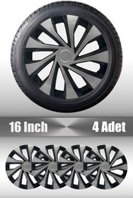 Resim FRWY Renault Clio Symbol Megane 16" inç Uyumlu 4 Adet 1 Takım Gri Siyah Jant Kapağı 