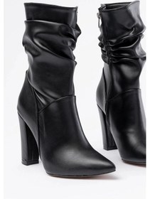 Resim Vrt-4815 Siyah Yüksek Kalın Topuklu Körüklü Fermuarlı Kadın Bot Çok Renkli 