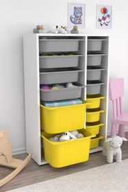 Resim Rine 14 Sepetli Çok Amaçlı Oyuncak Dolabı Sarı Gri 2D4K8U 