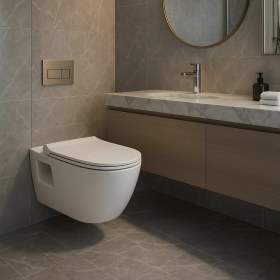 Resim Turavit Rondo Kanallı Beyaz Asma Klozet RND5508, Nkp Yavaş Kapak, Creavit Terra Gömme Rezervuar Set 