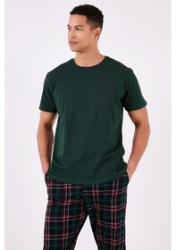 Resim Buratti Ekoseli Pamuklu Regular Fit Kısa Kollu Erkek Pijama Takımı 6572006 Yeşil 