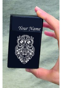 Resim Baykuş Temalı Kişiye Özel Metal Sigara Tabakası Paketi Taşıma 