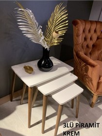 Resim Zigon Sehpa Piramit Renk-Ebat - Krem-3'lü 