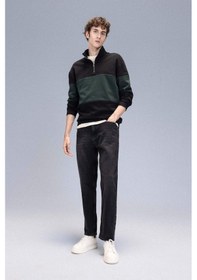 Resim DeFacto Comfort Regular Fit Rahat Kalıp Dik Yaka Fermuarlı Çizgili Kalın Sweatshirt D2401AX24AUBK34 