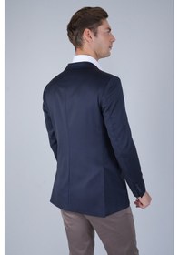 Resim Bisse Comfort Fit Lacivert Mono Yaka Çift Yırtmaçlı 6 Drop Erkek Yün Ceket Pck24k24204 D39 Lacivert 