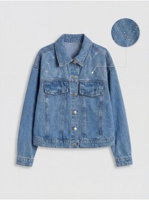 Resim LC Waikiki NEVAVM Farkıyla Taşlı Kız Çocuk Jean Ceket 