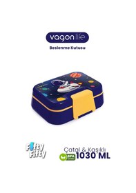 Resim Vagonlife 1030 Ml Tek Kat 4 Bölme Çocuk Beslenme Kutusu Çatal / Kaşık -ffb1262 Mavi 