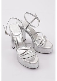 Resim Dgn 28 Kadın Bilekten Bağlama Kalın Taban Topuklu Ayakkabı 28-2125-R145225 Gümüş 