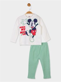 Resim Mickey Mouse Lisanslı Erkek Bebek Uzun Kol Tişört Ve Waffle Pantolon 20676 