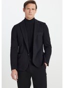 Resim AC&Co / Altınyıldız Classics Erkek Siyah Slim Fit Dar Kesim Mono Yaka Torba Cepli Yünlü Esnek Blazer Ceket Siyah 