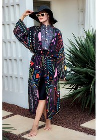 Resim Remsa Mayo Remsa Tesettür Mayo Üzerine Tek Kaftan Kimono Pareo Siyah01 Rp025 Canan Siyah01 