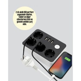 Resim Marsilyan 3 USB Çıkışlı 4’lü Akıllı Priz 2500W 2 Metre Kablo 