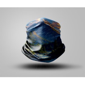 Resim Buffalo Dağ Tasarımlı Motorcu Buff Maske Outdoor Boyunluk Unisex Bandana 