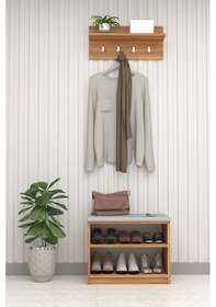 Resim Asra Trend MDF Puflu Ayakkabılık ve Askılık – 60 cm Portmanto Seti, Modern, 2 Raflı, A-33 Petra 