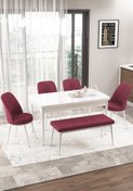 Resim Canisa Concept Via Serisi Açılabilir Mutfak Masası Takımı Beyaz Masa 4 Bordo Sandalye 1 Bench 