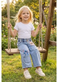 Resim Babymod Figürlü Likralı Denim Kız Çocuk Kot Pantolon Mavi 