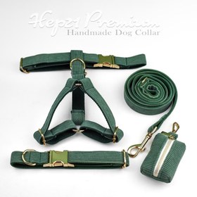 Resim Dog Collar Named Dark Green Corduroy Collar 370302 - 4pcs set / M 