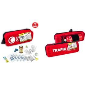 Resim Automix TUV Uyumlu Trafik Seti + Eva İlk Yardım Çantası | Araçlar İçin Zorunlu Güvenlik Paketi 