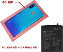 Resim Huawei P30 Lite Arka Pil Batarya Kapağı + PİL ( Kamera Lensli 48 MP) MAVİ Tkgz