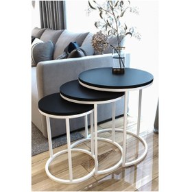 Resim Faymend 3lü Lüx C Zigon Sehpa Beyaz Siyah Siyah - Beyaz 