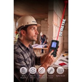 Resim Assur Profesyonel Lazer Metre Terazili Dijital Mesafe Ölçer 50 Metre Ölçüm Cihazı Siyah Lazer Metre 