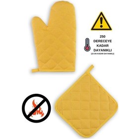 Resim Yanmaz Fırın Eldiveni Ve Fırın Tutacağı 1 Eldiven 1 Tutacak Sarı 