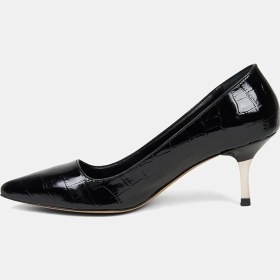 Resim Desa Kadın Siyah Kroko Baskılı Sivri Burunlu Deri Stiletto 
