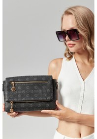 Resim Kadın Dört Bölmeli Monogram Portföy Çarpraz Omuz Çantası 