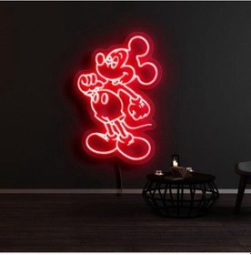 Resim Mickey Mouse Figürlü Dekoratif Neon Tabela Kırmızı 