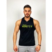 Resim Siyah Erkek Regular Fit -Iron Addict- Baskılı Kapüşonlu Kolsuz Sporcu Hoodie 