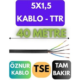 Resim Öznur 5x1,5 Ttr Kablo Metre Seçenekli Siyah - 40 Metre 