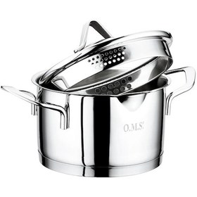 Resim Oms 2039 Silindir Ağızdan Dökme Süzgülü Derin Çelik Tencere 24x14 Cm 