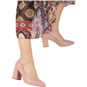 Resim Modabuymus Pudra Stiletto Kalın Topuklu Ayakkabı - Erkly 