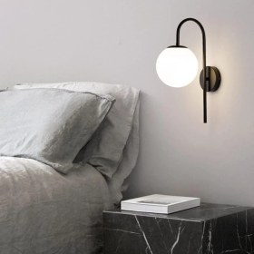 Resim Mediterian Cam Yatak Başlığı Okuma Lambası E27 Beyaz Siyah Modern Tasarım 