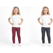 Resim İncili 2'li Kışlık Şardonlu Baskılı Çocuk Tayt Seti - Sıcak Ve Esnek - Siyah & Bordo Çok Renkli 
