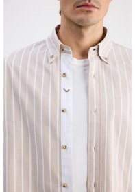 Resim D'S Damat Ds Damat Comfort Bej Çizgili Gömlek 6hc02hd10304m 