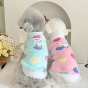 Resim 1 adet Peluş Pembe Kalp Baskılı Polar Evcil Hayvan Yeleği - Kediler ve Köpekler için Rahat, Sıcak Giyim, Yumuşak Polyester Örgü Kumaş, Üst Tasarımı, Sonbahar, İlkbahar ve Kış için İdeal, Köpek Giyim | Sevimli Evcil Hayvan Giyim | Yumuşak Kumaş Yelek 